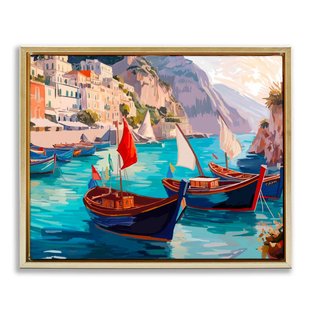 Stupell Industries Capri Boat Marina View Framed Floater Canvas Wall Art Design by Amelia Noyes